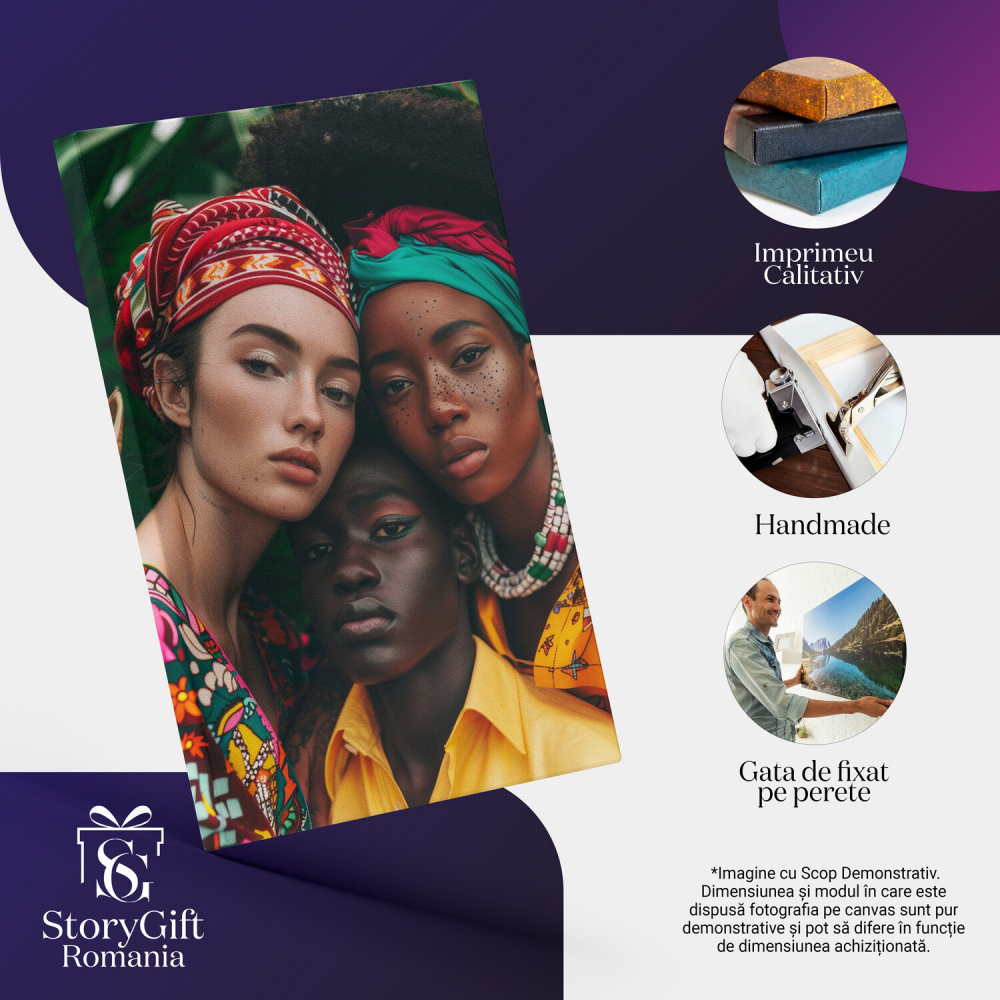 Fată cu Turban și Două Femei Negrese în Junglă - Tablou Canvas Exotic, Marime 40x25CM [2]