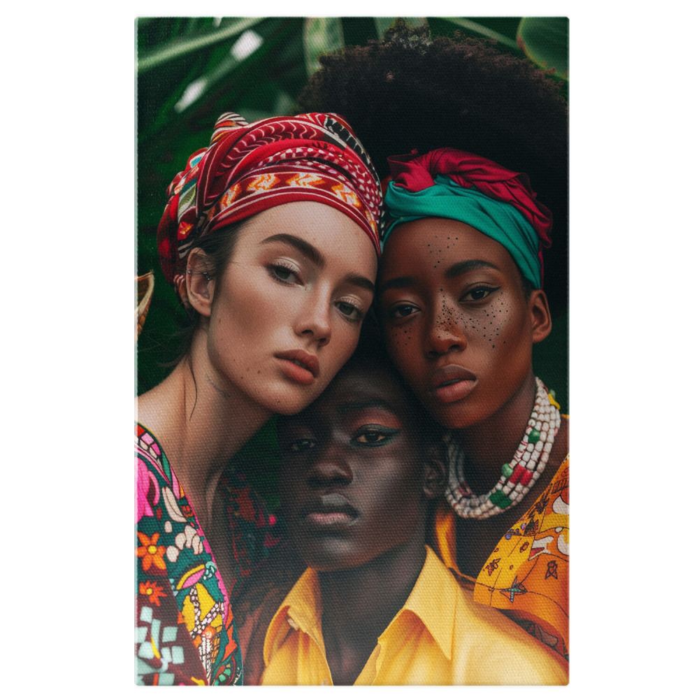 Fată cu Turban și Două Femei Negrese în Junglă - Tablou Canvas Exotic, Marime 40x25CM [1]