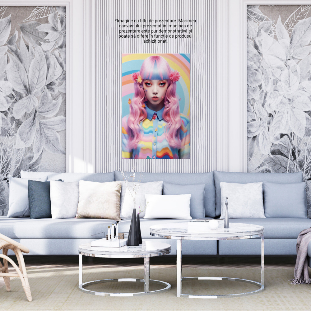 Tablou Canvas Fată cu Păr Lung și Cămașă Colorată | Artă Digitală, Marime 40x25CM [4]