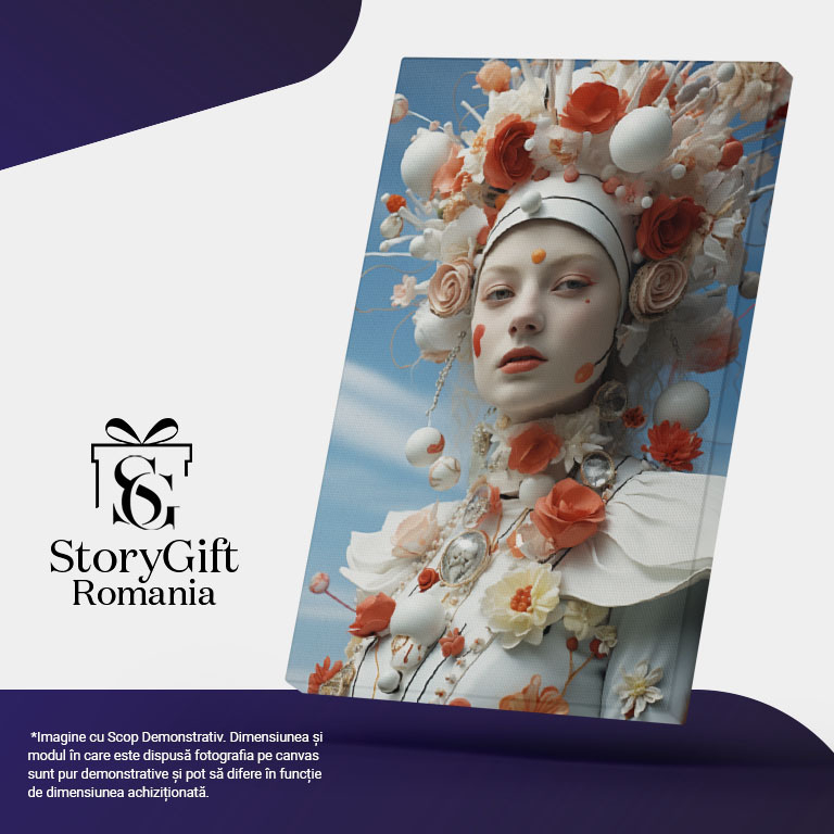 Tablou Canvas:  O fata draguta cu multe flori pe cap si pe haine - eleganta Pictura Digitala 40x25CM [5]