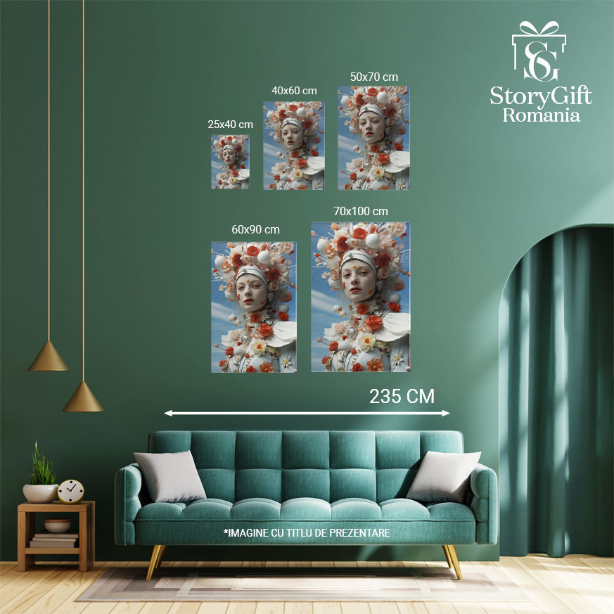 Tablou Canvas:  O fata draguta cu multe flori pe cap si pe haine - eleganta Pictura Digitala 40x25CM [4]