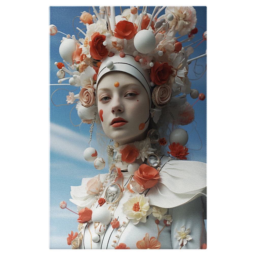 Tablou Canvas Fată Drăguță cu Flori | Pictură Digitală Elegantă, Marime 40x25CM [1]