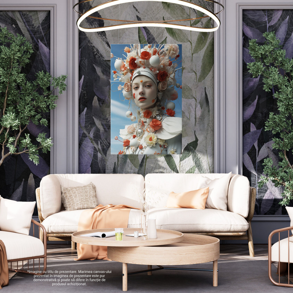 Tablou Canvas Fată Drăguță cu Flori | Pictură Digitală Elegantă, Marime 40x25CM [4]