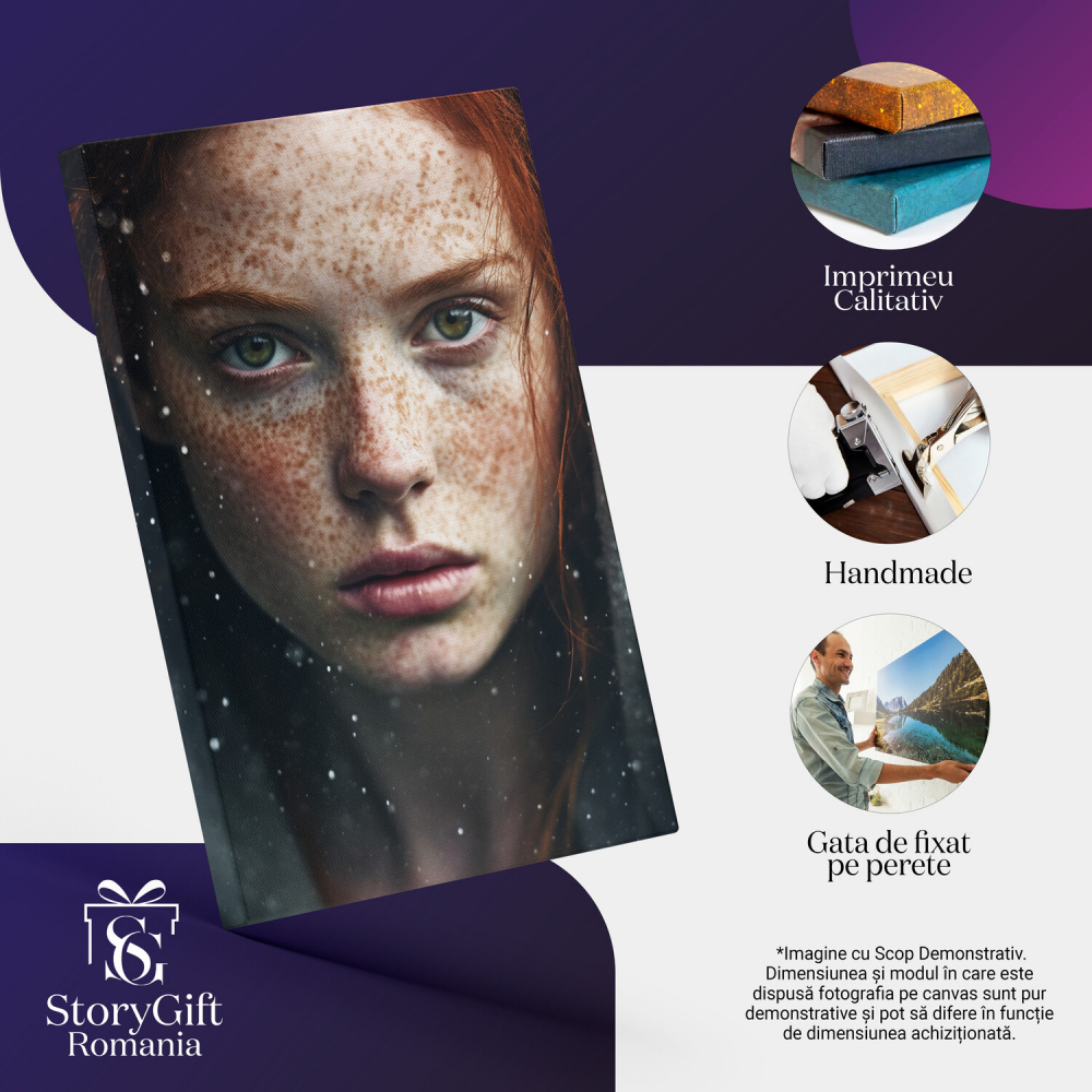 Tablou Canvas Fată cu Pistrui și Păr Roșcat | Pictură Digitală, Marime 40x25CM [2]