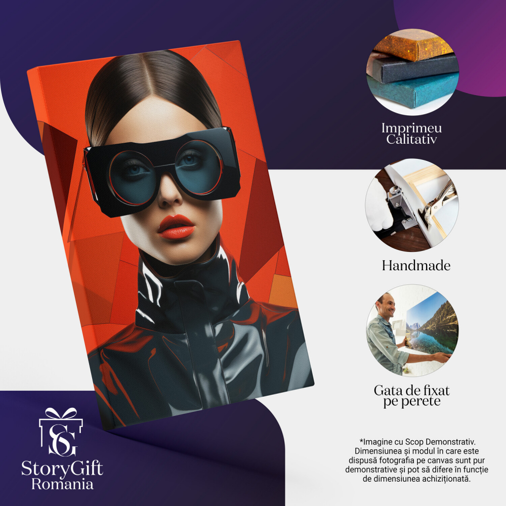 Tablou Canvas Femeie cu Ochelari 3D - Stil Modern Luciu, Marime 100x70CM [2]
