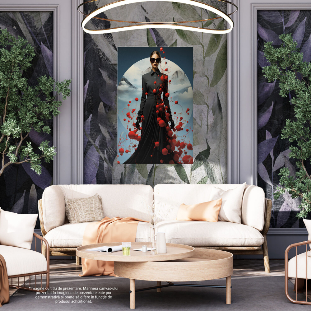 Tablou Canvas Femeie cu Ochelari de Soare | Negru, Cerc, Munți și Baloane, Pictură Digitală, Marime 40x25CM [4]