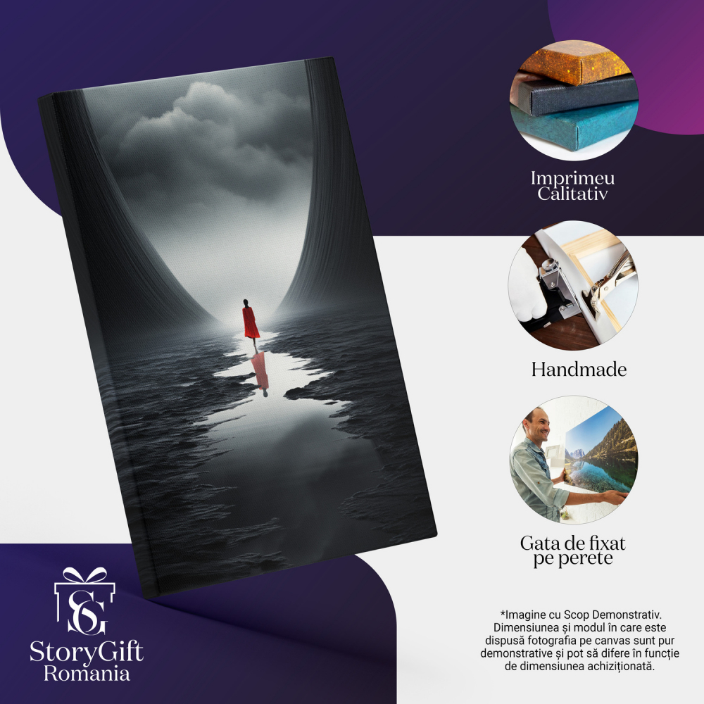 Tablou Canvas Femeie cu Rochie Roșie în Pustietate | Pictură Digitală, Marime 40x25CM [2]