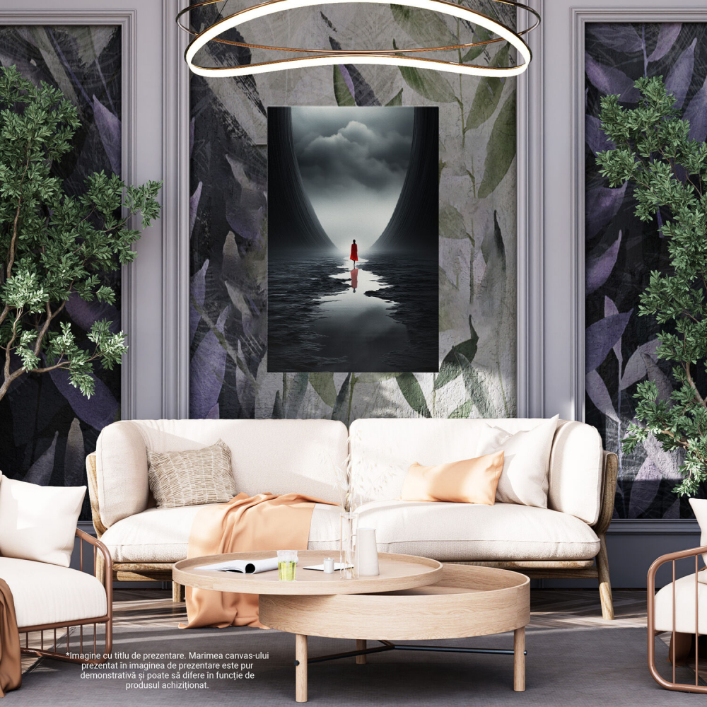 Tablou Canvas Femeie cu Rochie Roșie în Pustietate | Pictură Digitală, Marime 40x25CM [4]