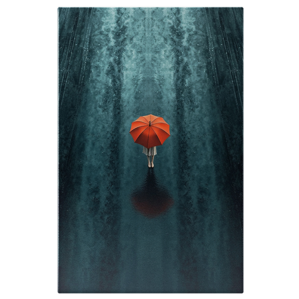 Tablou Canvas Femeie cu Umbrelă în Mijlocul Străzii | Pictură Digitală, Marime 40x25CM [1]