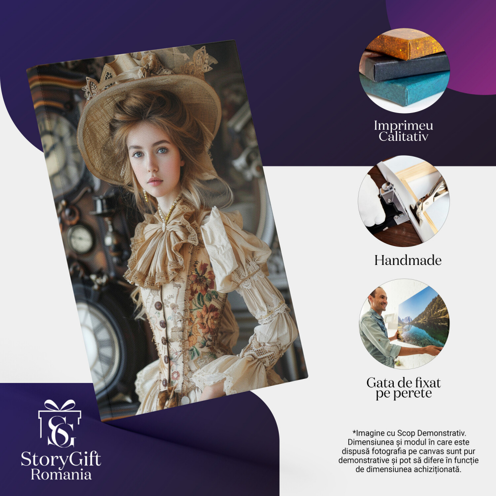 Femeie în Vestimentație din Anii 1800 cu Ceas - Eleganța Epocii în Pictura Digitală, Marime 40x25CM [2]