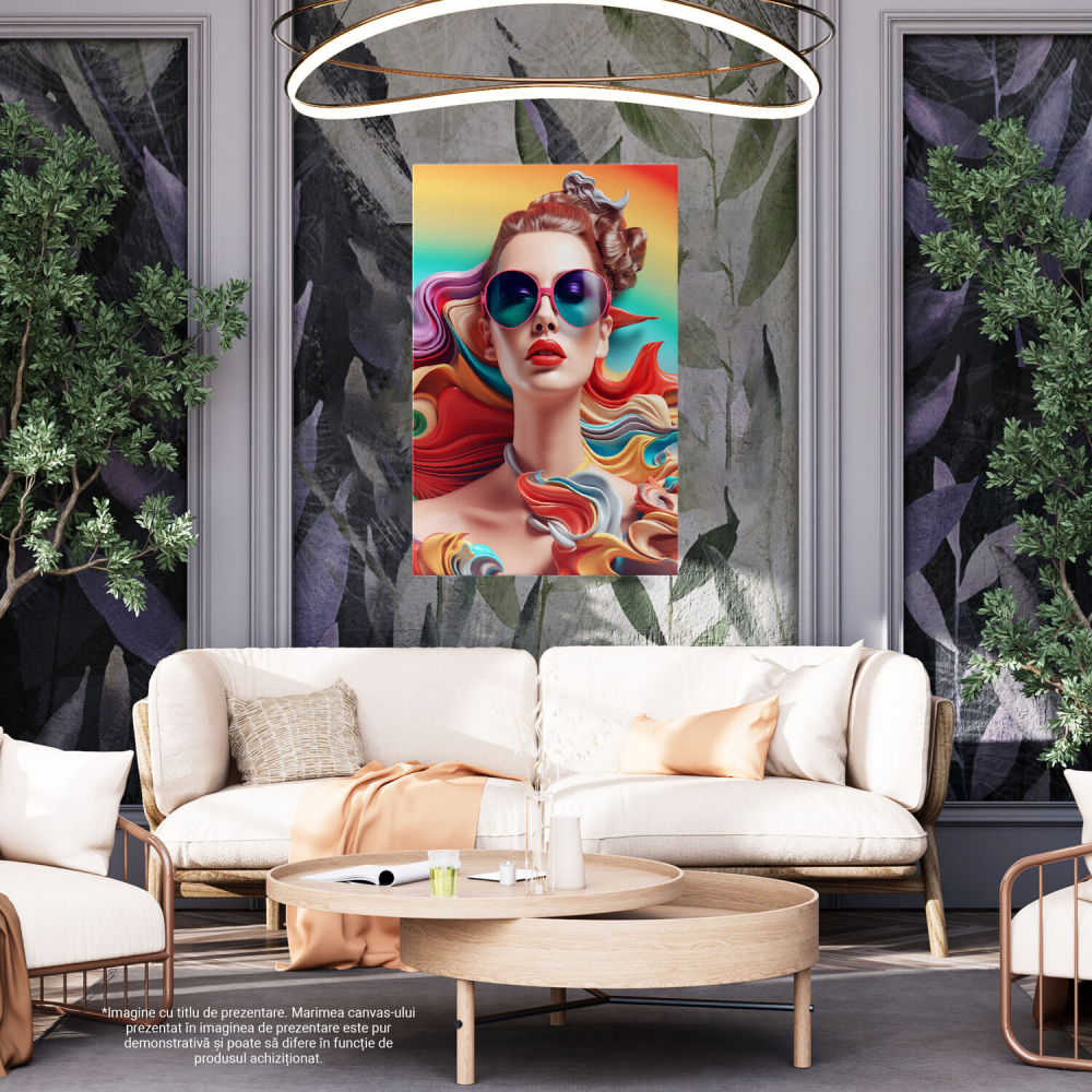 Tablou Canvas Femeie cu Ochelari de Soare | Pictură Digitală Abstractă, Marime 40x25CM [4]