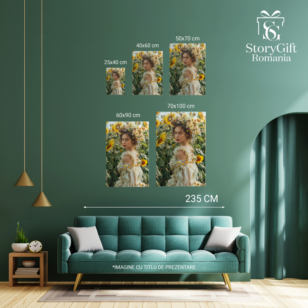 Femeie în Îmbrățișarea Naturii - Răsăritul Florilor de Soare pe Câmp - Pictură Digitală, Marime 40x25CM [3]