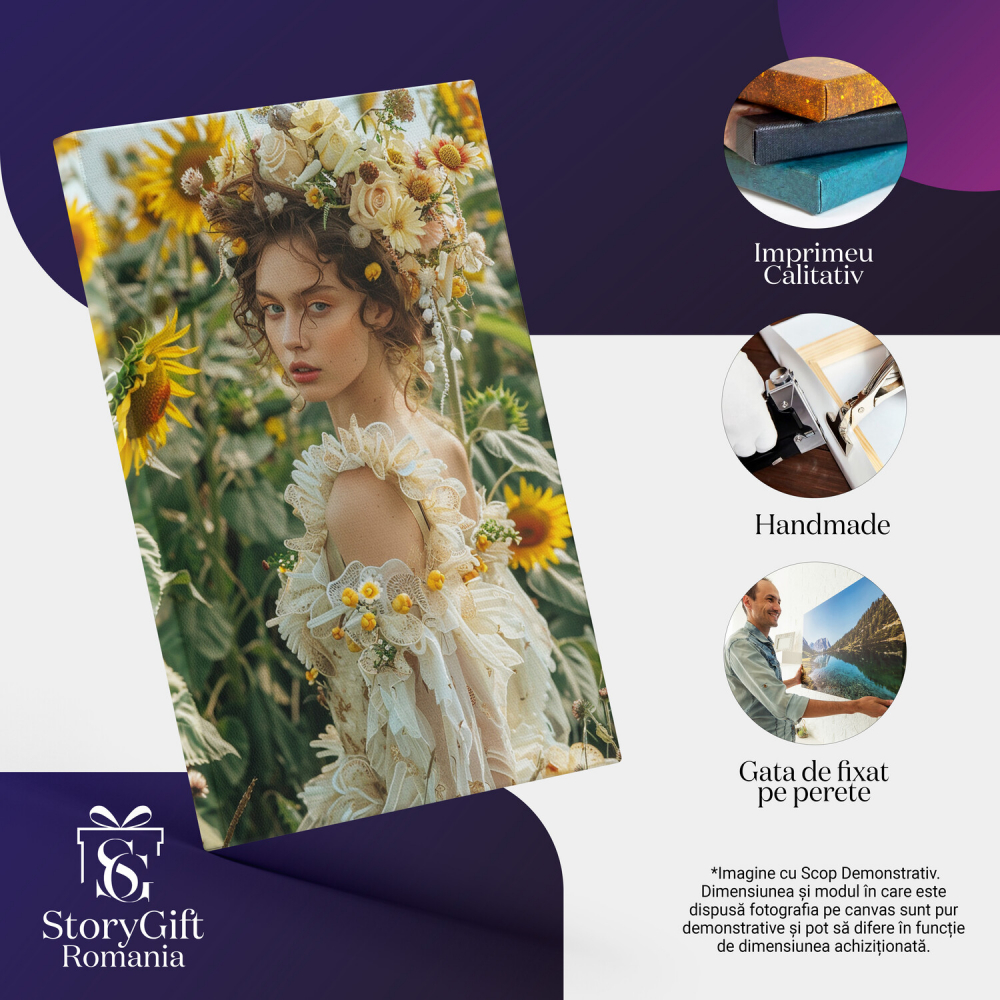 Femeie în Îmbrățișarea Naturii - Răsăritul Florilor de Soare pe Câmp - Pictură Digitală, Marime 40x25CM [2]