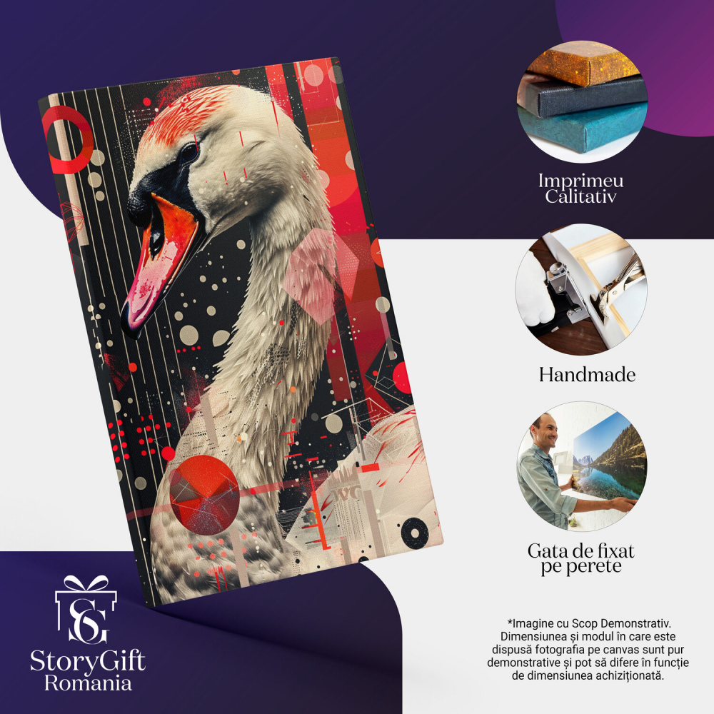 Lebăda într-un Dans al Roșului Electric - Eleganță în Culori, Marime 40x25CM [2]