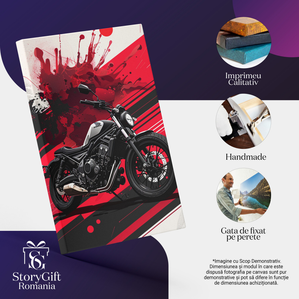Motocicletă Scumpă pe Pata de Culoare Roșie - Tablou Canvas, Marime 40x25CM [2]