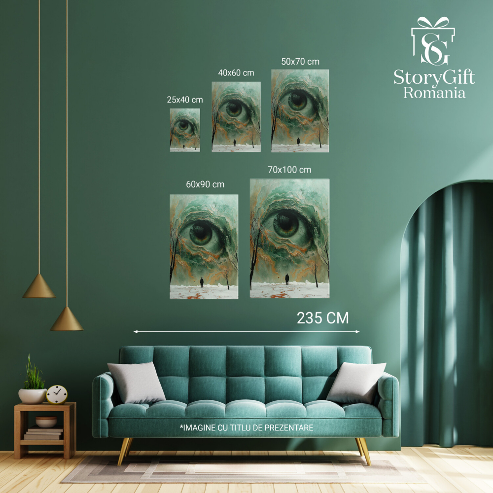 Tablou Canvas Ochi Negru-Verzui | Pictură Digitală cu Peisaj de Iarnă și Bărbat cu Minge, Marime 40x25CM [4]