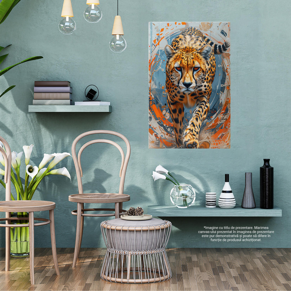Privirea Întimidantă a Leopardului - Un Leopard într-o Lume Colorată, Marime 40x25CM [3]