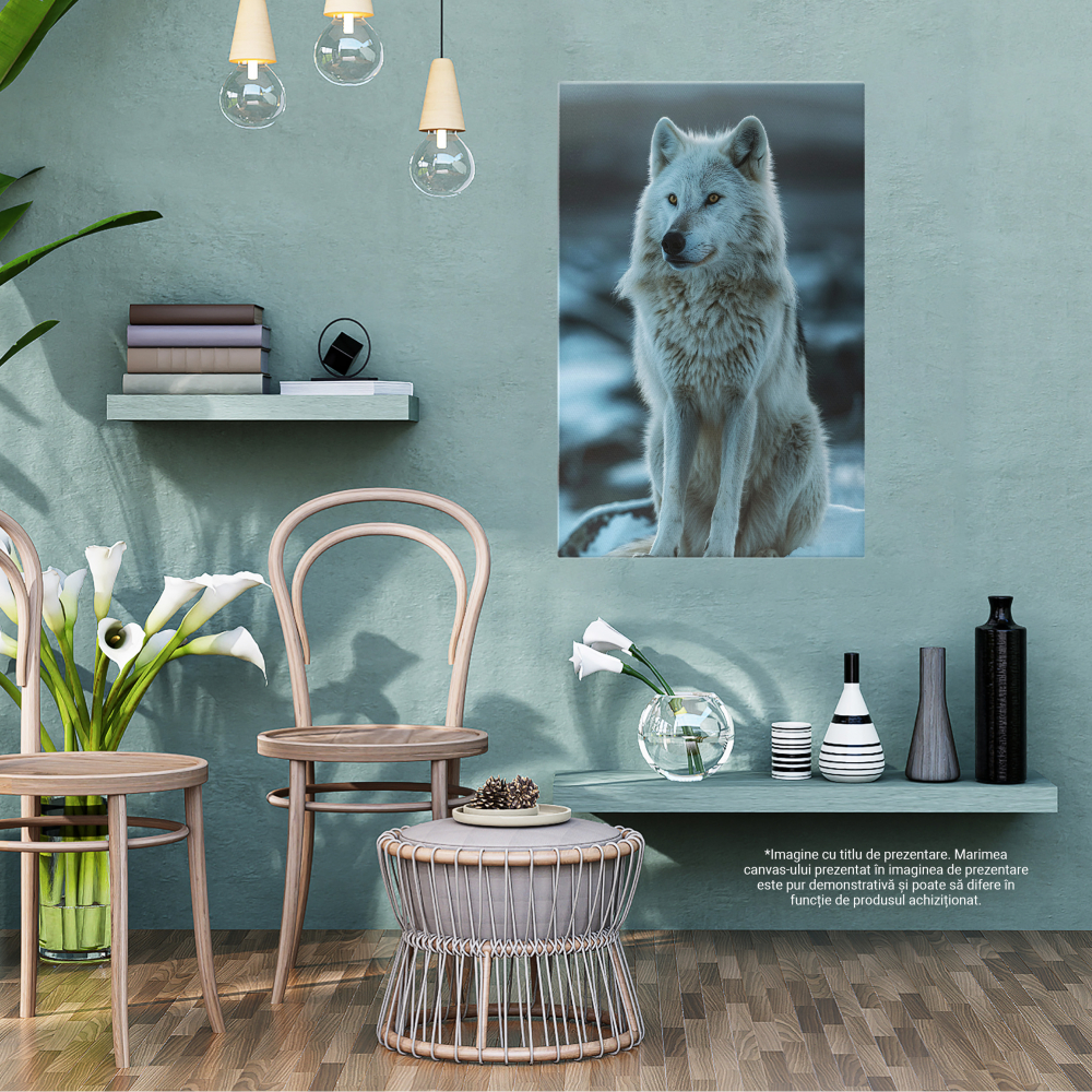 Tablou Canvas:  Ochii portocalii ai unui lup ațintiți către o pradă- Tainele sălbăticiei Pictura Digitala 40x25CM [3]