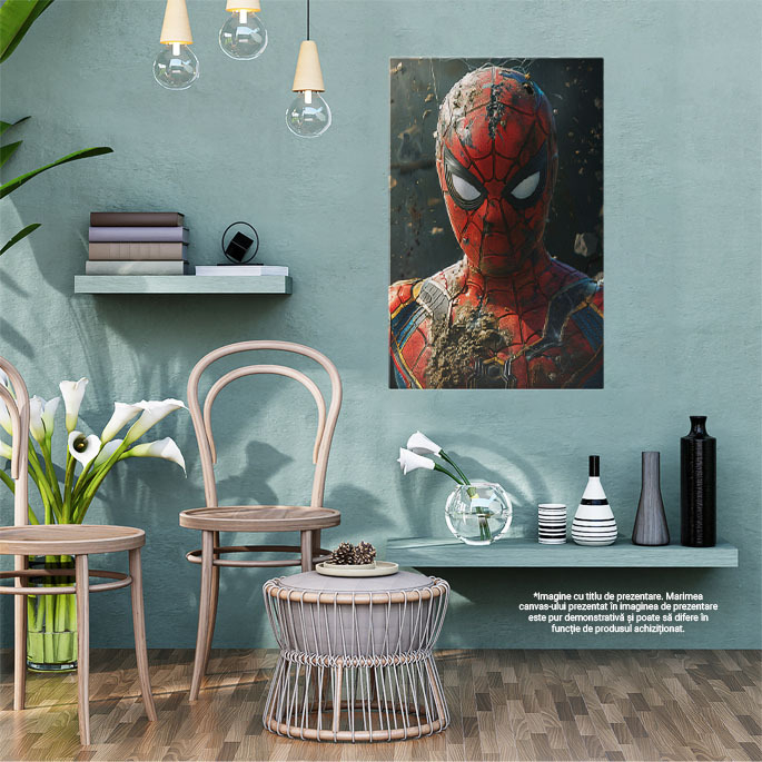 Tablou Canvas  Omul Paianjen Persoanj Animat, Spiderman in Costum Rosu cu Albastru Supererou Benzi Marvel , Pictura Digitala 40x25CM [2]