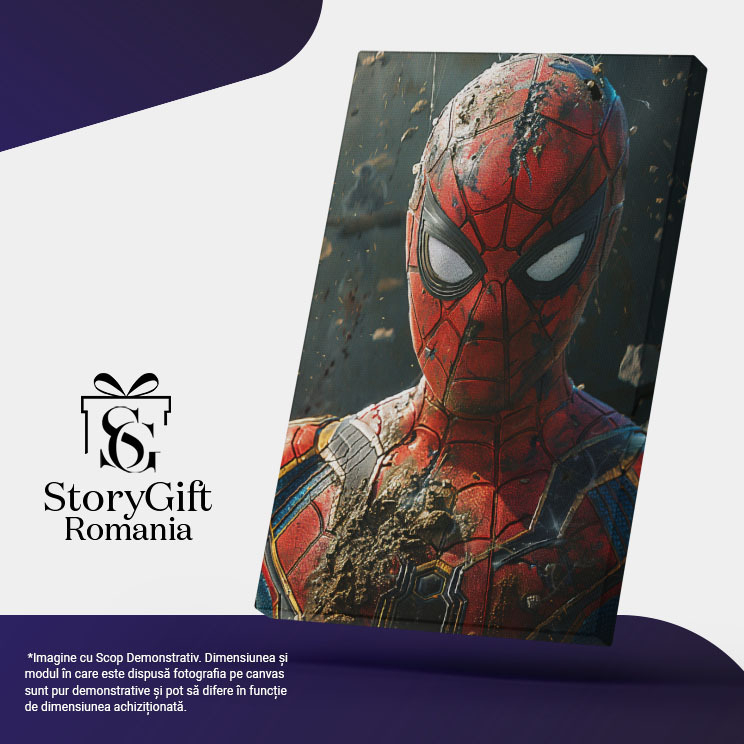 Tablou Canvas  Omul Paianjen Persoanj Animat, Spiderman in Costum Rosu cu Albastru Supererou Benzi Marvel , Pictura Digitala 40x25CM [5]
