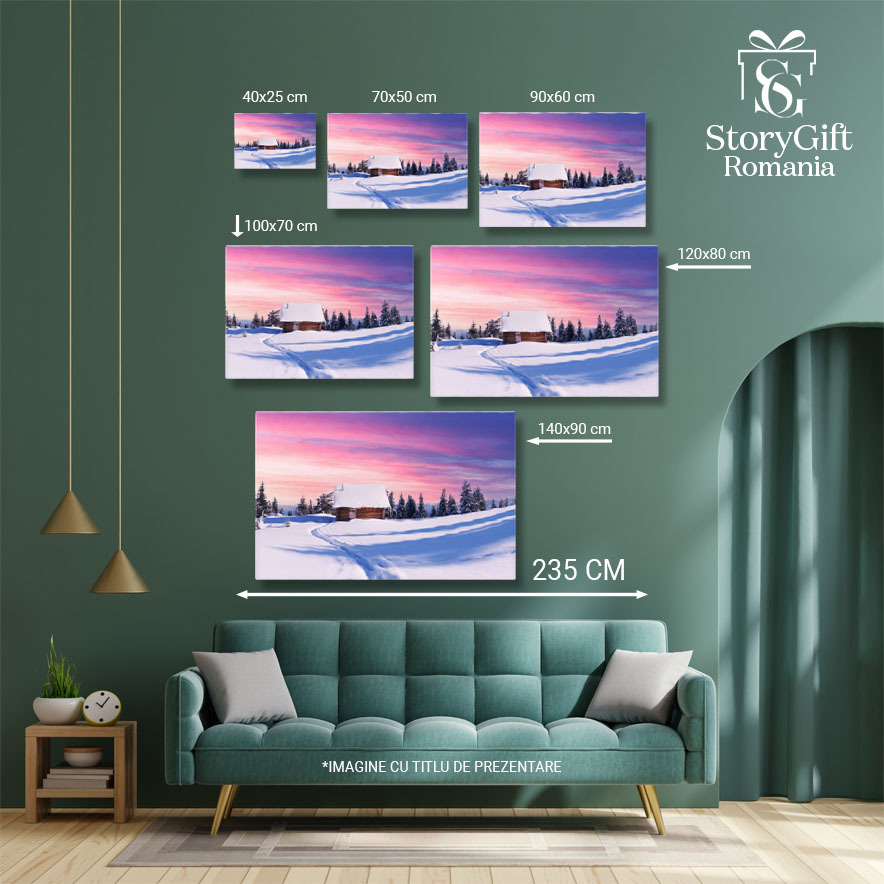 Tablou Canvas: Oras Invelit in Iarna - Peisaj, Iarna, Casa, Munti 40x25CM [5]