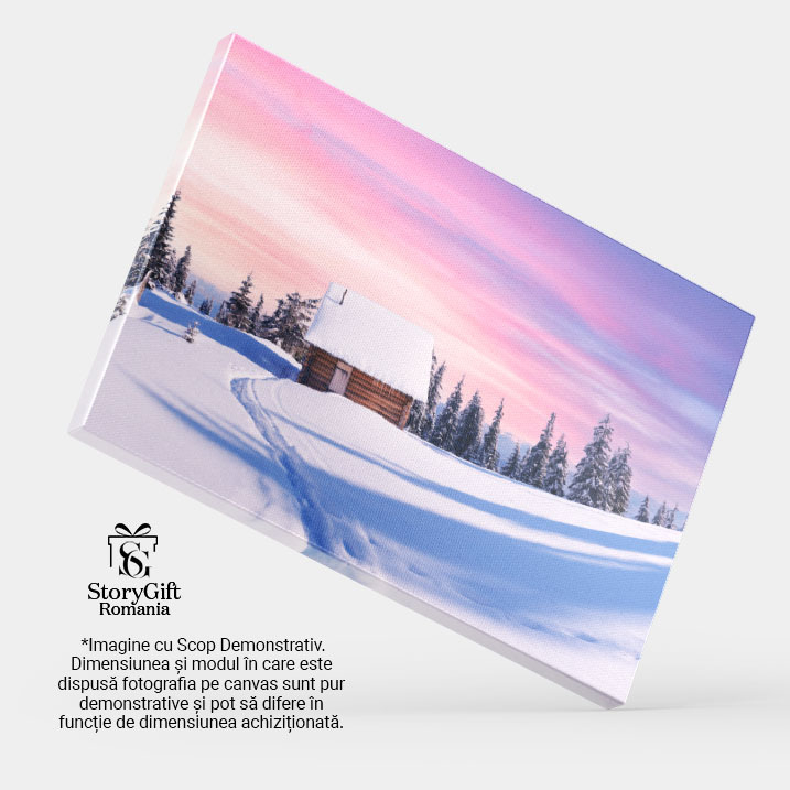 Tablou Canvas: Oras Invelit in Iarna - Peisaj, Iarna, Casa, Munti 40x25CM [4]