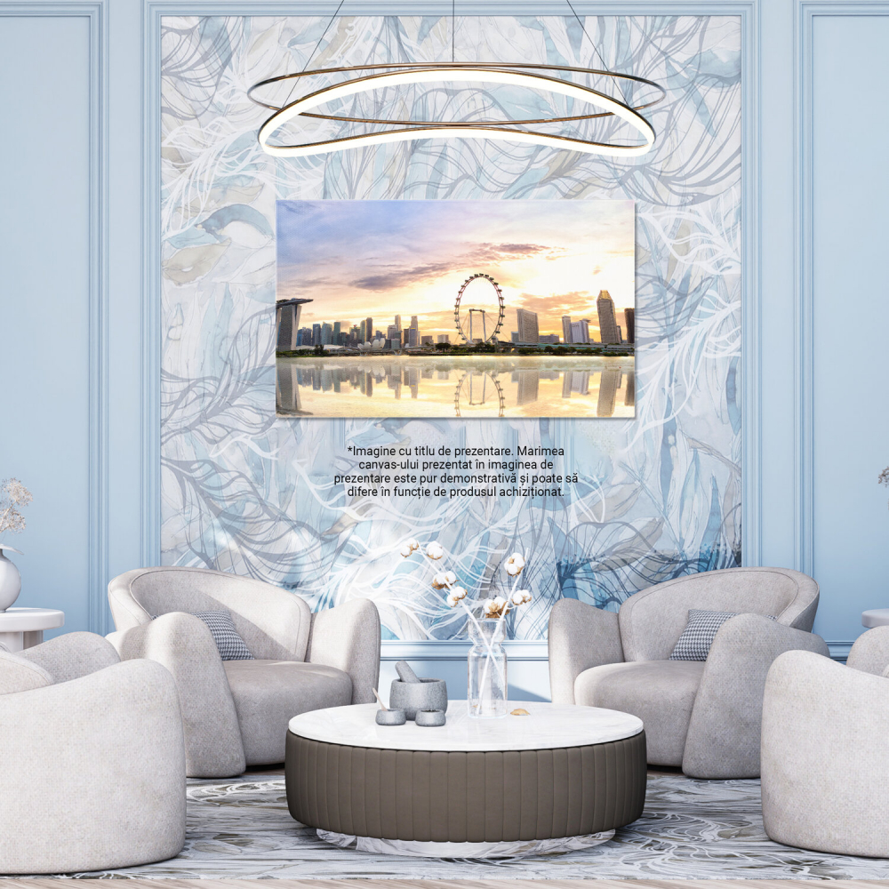 Orașul Singapore la Apus: Skyline cu Reflexie în Râu, Marime 40x25CM [3]