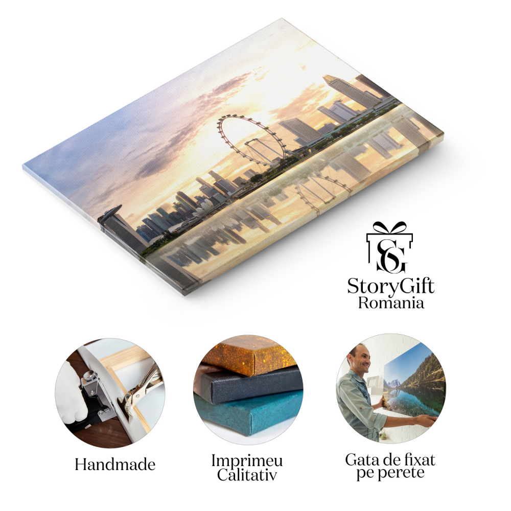 Orașul Singapore la Apus: Skyline cu Reflexie în Râu, Marime 40x25CM [2]