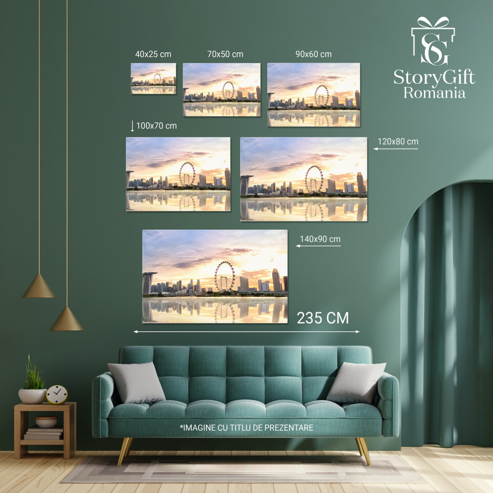 Orașul Singapore la Apus: Skyline cu Reflexie în Râu, Marime 40x25CM [4]