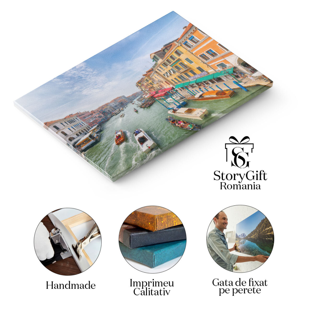 Tablou Canvas Orasul Venetia la Apus cu Reflexii Magice in Canale, italia, apus, apa, arhitectura, romantic 515 40x25CM [2]