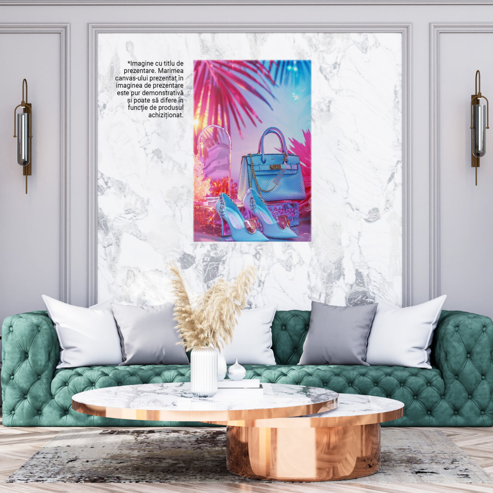 Blue Outfit with Stylish Shoes, Sunglasses, and Handbag – Digital Art, Marime 40x25CM [3]