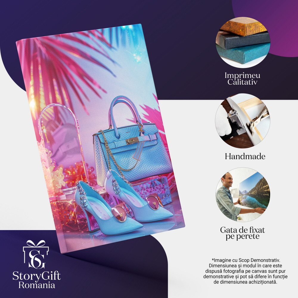 Blue Outfit with Stylish Shoes, Sunglasses, and Handbag – Digital Art, Marime 40x25CM [2]