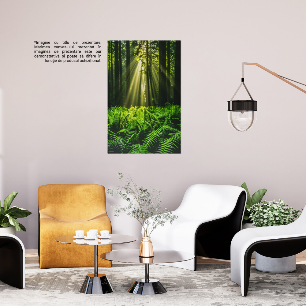 Pădure Tropicală cu Frunze Mari și Razele Soarelui Printre Copaci, Marime 40x25CM [3]