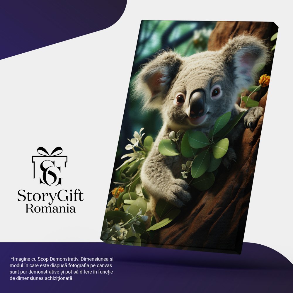 Tablou Canvas cu Pădurea de Vis a Ursului Koala și Dansul Frunzelor, Marime 40x25CM [4]