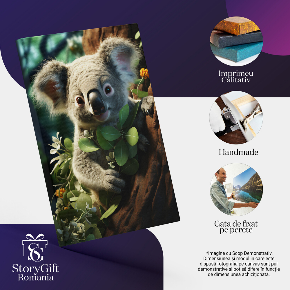Tablou Canvas cu Pădurea de Vis a Ursului Koala și Dansul Frunzelor, Marime 40x25CM [2]