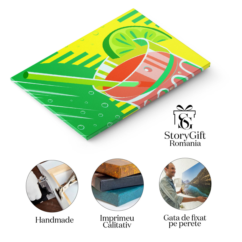 Tablou Canvas Pahar Transparent cu un Suc Racoritor de Culoare Rosie si o Felie de Lime pe Margine 40x25CM [2]