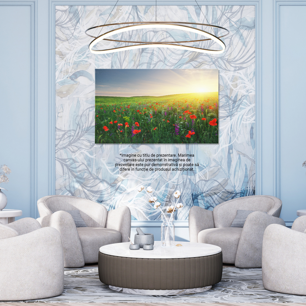 Tablou Canvas Pajiste de Maci la Apus: Rosu, Apus, Flori, Peisaj, Vara. 40x25CM [3]