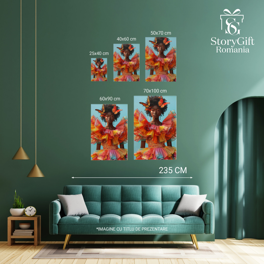 Paleta Pasiunii - Tablou Canvas cu Femeia în Rochie Colorată Voluminoasă și Machiaj Artistic, Marime 40x25CM [4]