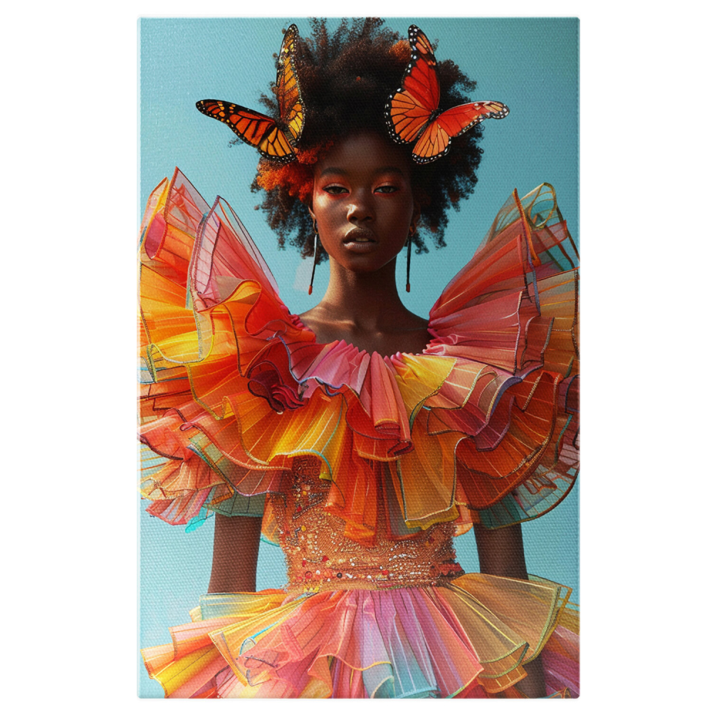 Paleta Pasiunii - Tablou Canvas cu Femeia în Rochie Colorată Voluminoasă și Machiaj Artistic, Marime 40x25CM [1]