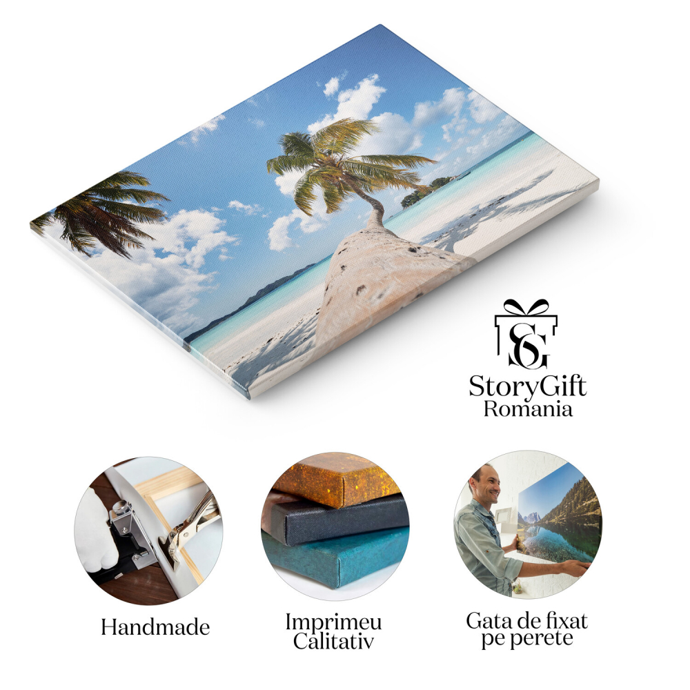 Palmier pe Plaja cu Nisip Alb din Seychelles - Paradis Tropical, Marime 40x25CM [2]