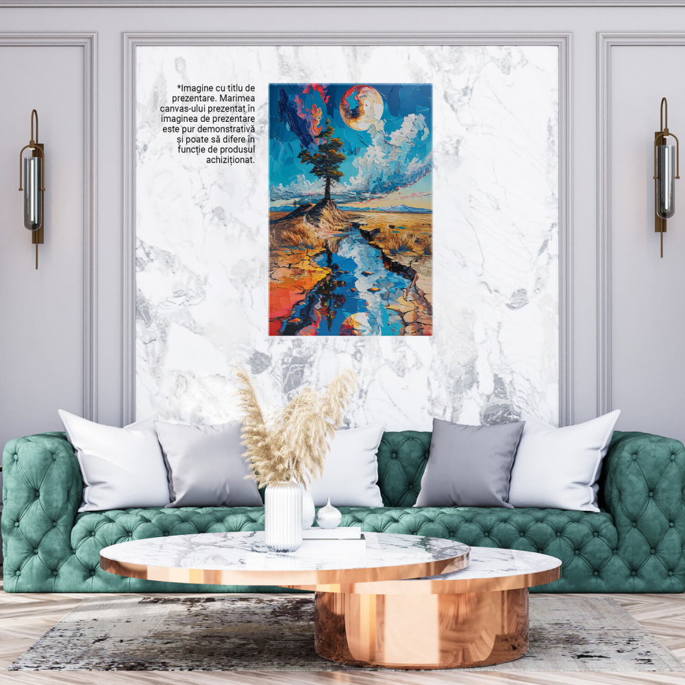 Pământ Crapat cu Apă Reflectând Luna și un Copac, Marime 40x25CM [3]