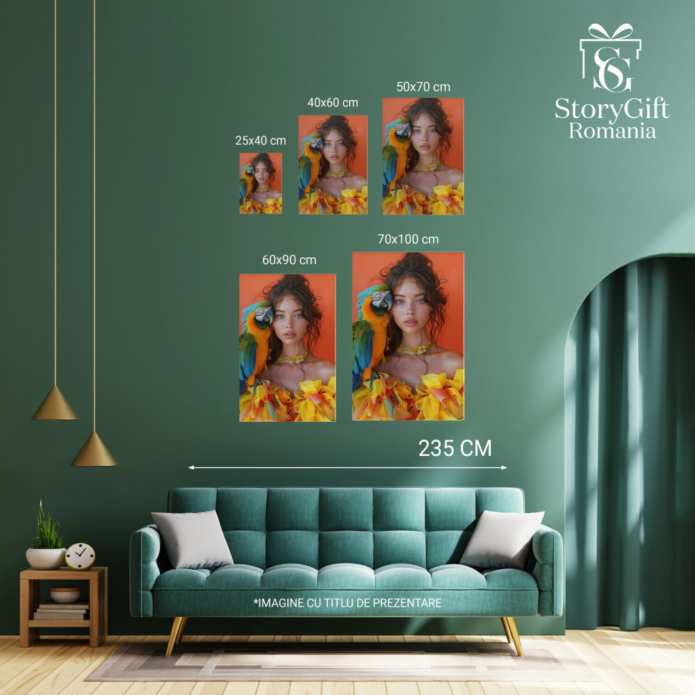 Tablou Canvas Fată cu Papagal Colorat – Pictură Digitală Jucăușă, Marime 40x25CM [4]