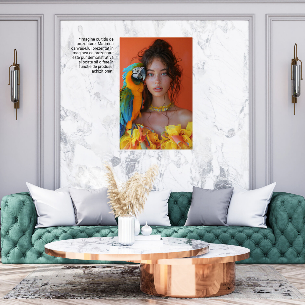 Tablou Canvas Fată cu Papagal Colorat – Pictură Digitală Jucăușă, Marime 40x25CM [3]