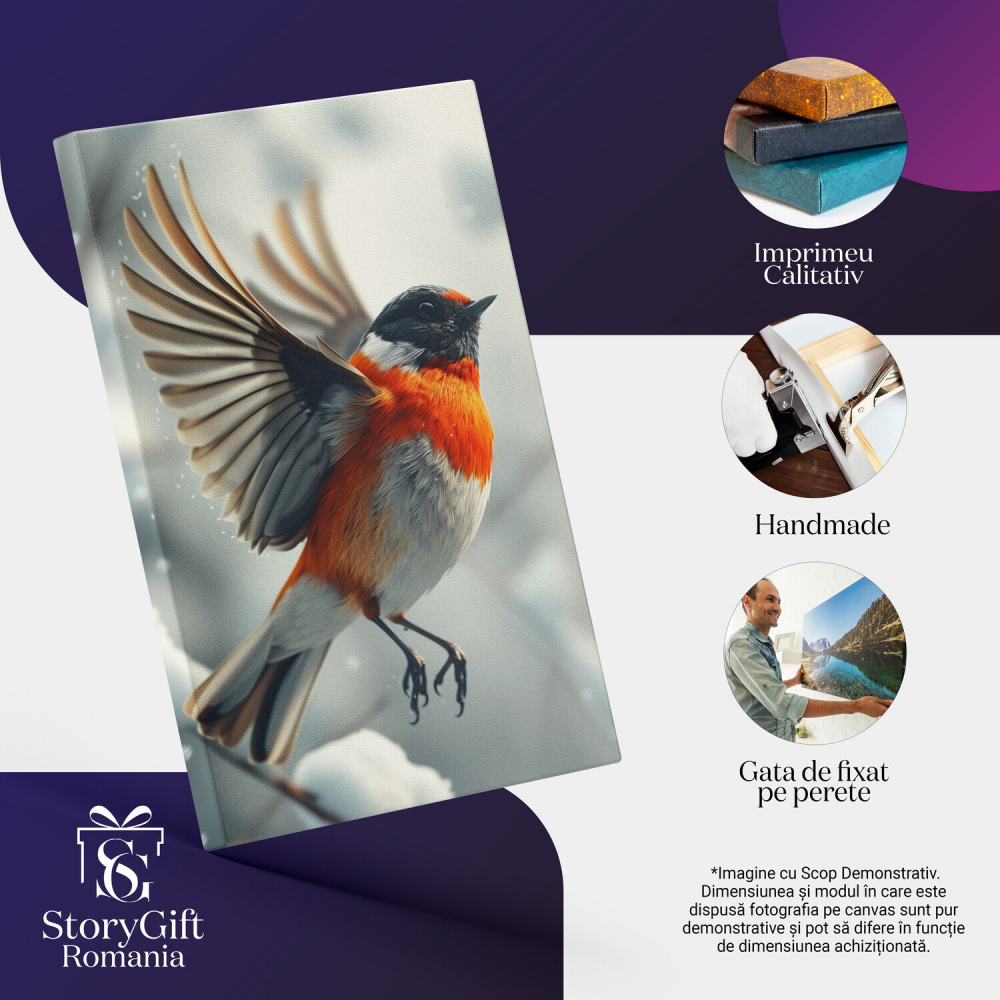 Tabloul canvas cu pasărea cu mască neagră și piept portocaliu în zbor, Marime 40x25CM [2]