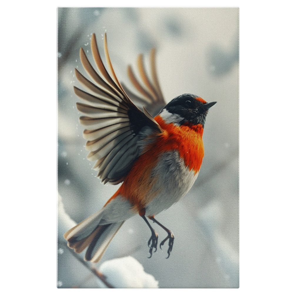 Tabloul canvas cu pasărea cu mască neagră și piept portocaliu în zbor, Marime 40x25CM [1]