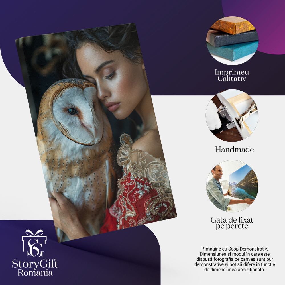 Tablou Canvas Pasărea ,,Striga cu Ochii Înlăcrimați și Fata în Rochie Roșie cu Umerii Goi, Marime 40x25CM [2]