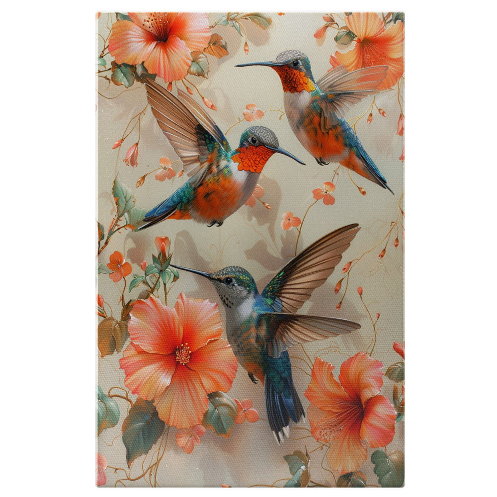 Tablou Canvas Colibri Sorbind Nectar din Flori Roz, Marime 90x60CM [1]