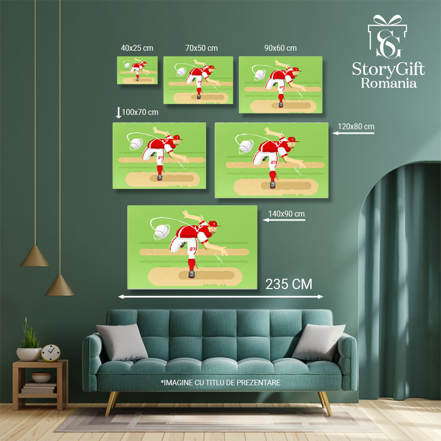 Tablou Canvas Pasionat de Sport , Jucator de Ruigby in Echipament Alb-Rosu cu Sapca Aruncand o Minge Alba 40x25CM [5]