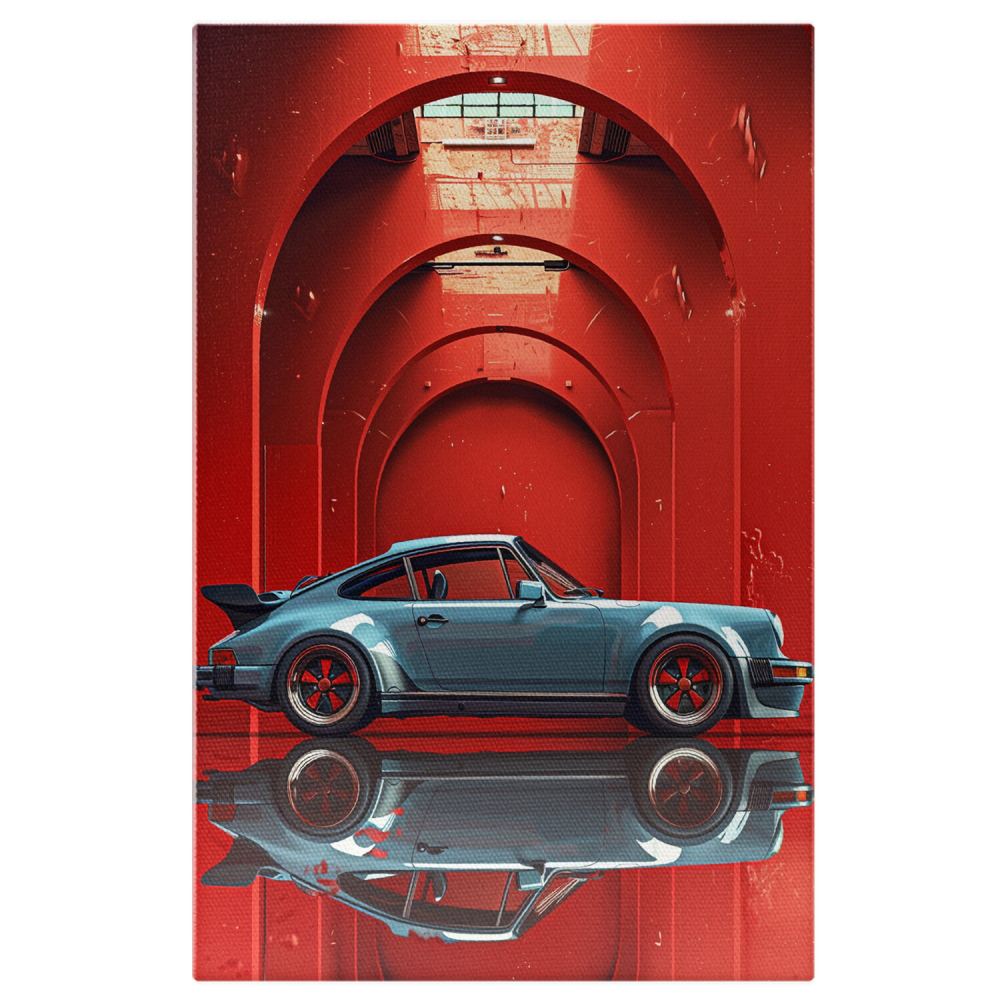 artă pentru pasionații de mașini, pictură cu Ferrari vintage, decor auto de lux, tablou colecționari de mașini sport, artă digitală cu mașini clasice, tablou cu mașină în cameră roșie, design modern, artă de perete cu tematică auto, Marime 40x25CM [1]