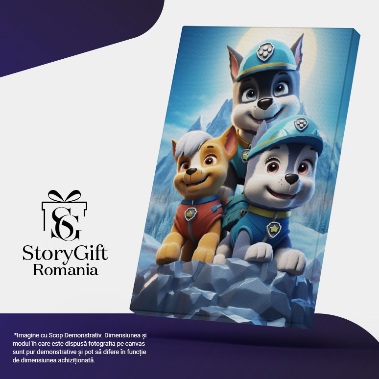 Tablou Canvas:  Patrula Catelusilor Dsiney Catelusi in Peisaj de Iarna pe Munte cu Zapada Pictura Digitala 40x25CM [5]